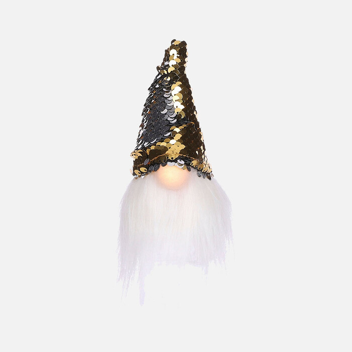 Loya - Altın Şapkalı Işıklı Mini Noel Baba 14 cm