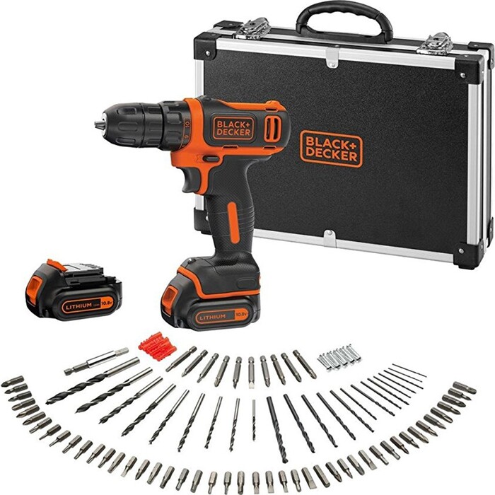 Black&Decker - Black Decker BDCDD12BAFC-QW 10.8V 1.5Ah Li-Ion Şarjlı Matkap Vidalama,Taşıma Çantası,100 Parça Aks. Seti