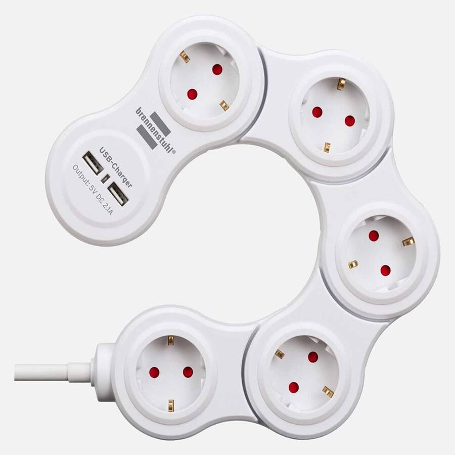 Brennenstuhl Vario Power 1,4 metre 5+2'li Usb Uzatma Kablosu