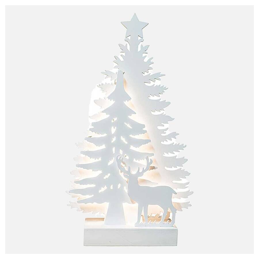 Loya Yılbaşı LED Işıklı Beyaz Çam Ağacı ve Geyik