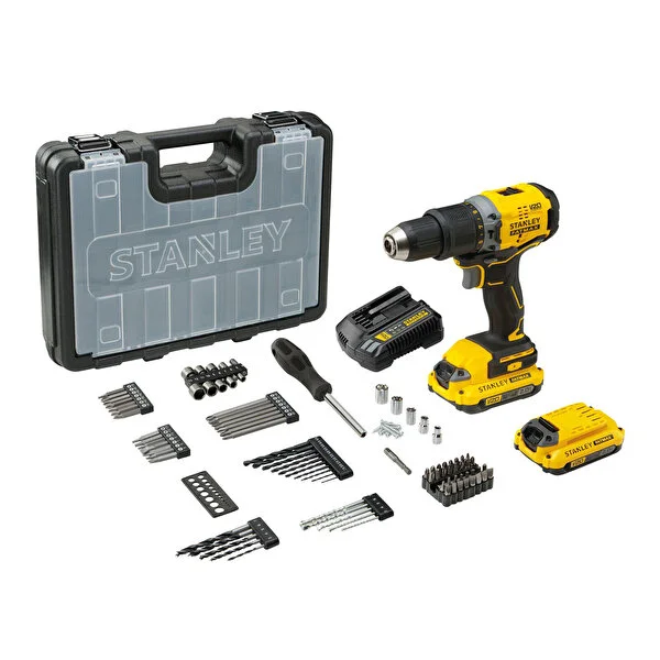 Stanley Fatmax Sbd715D2Ka 18V 2Ah V20 Çift Akü Kömürsüz Darbeli Matkap+100 Akses.