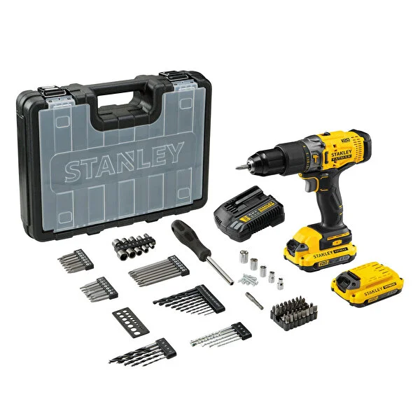 Stanley Fatmax Scd718D2Ka 18V 2Ah V20 Çift Akü Darbeli Matkap+100 Akses.