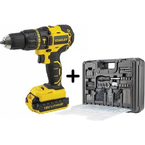 Stanley SBH20D2KA 18V 2 Ah Çift Akülü Profesyonel Darbeli Matkap ve 100 Parça Aksesuar Seti