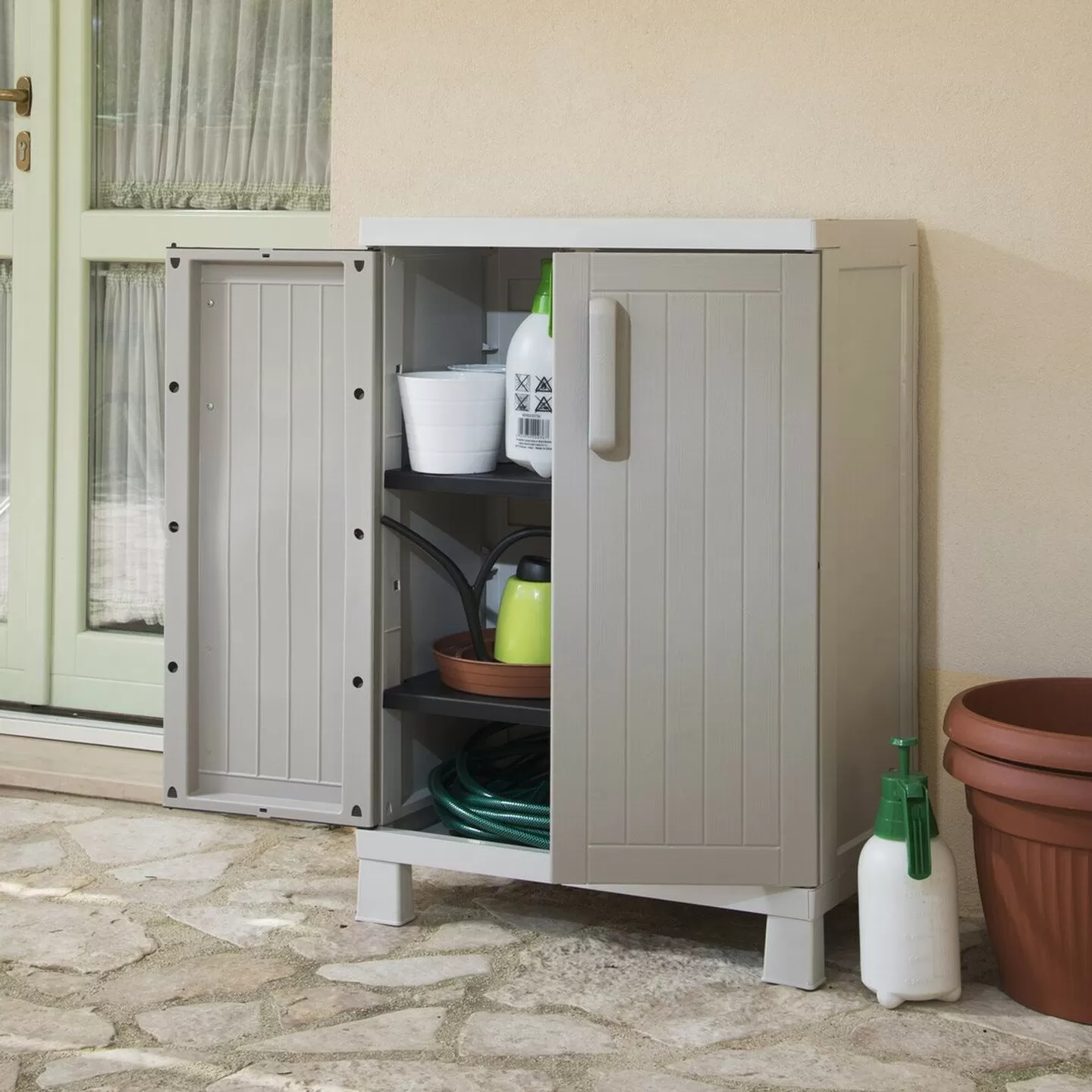 Toomax Wood Midi 2 Raflı Kısa Plastik Dolap Bej